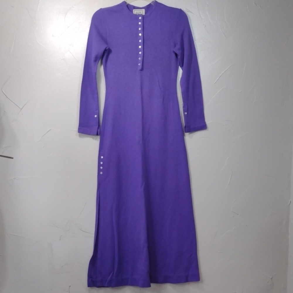 60s Alvin Duskin Purple Long Sleeve Fitted Buttoned Maxi Dress Women's XS/Small